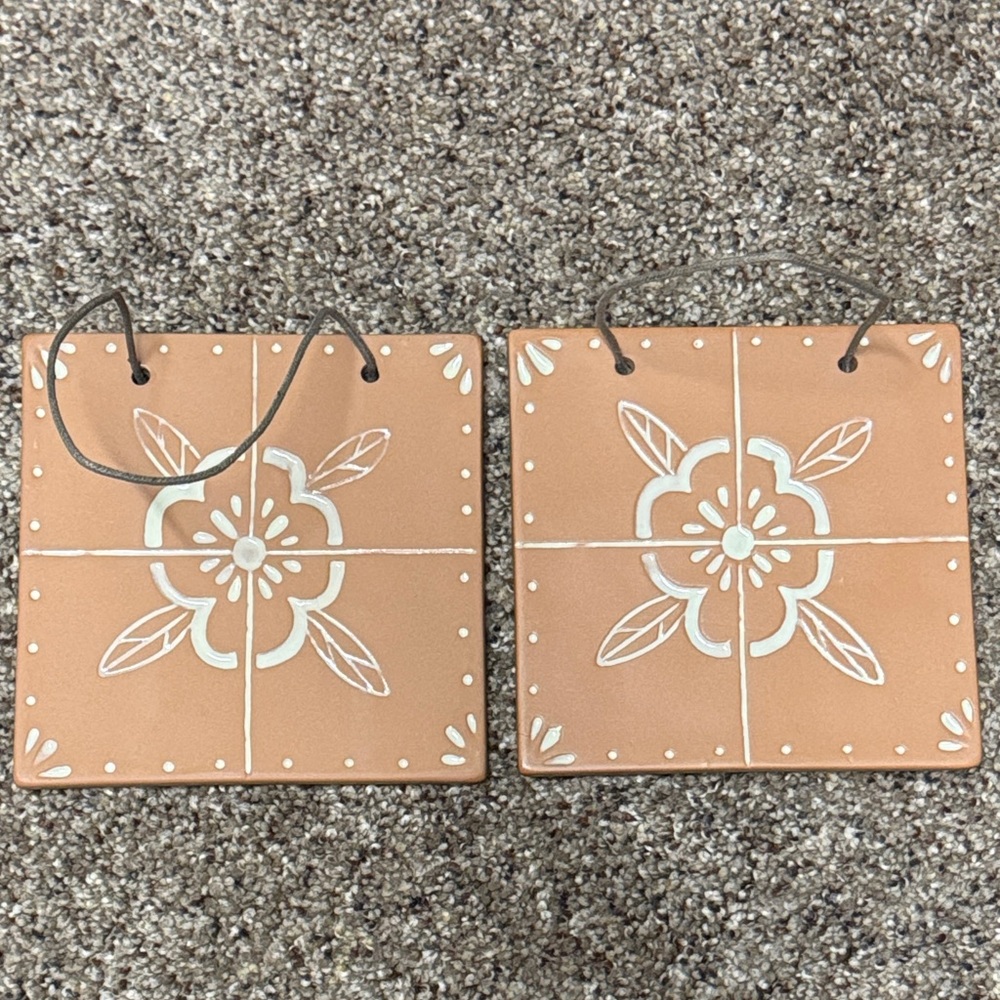 Urban Outfitters Terracotta Wall Decor with Cream Floral Design